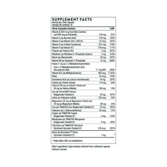 Thorne supplement facts label showing vitamin and mineral doses for prenatal vitamins for pregnant women