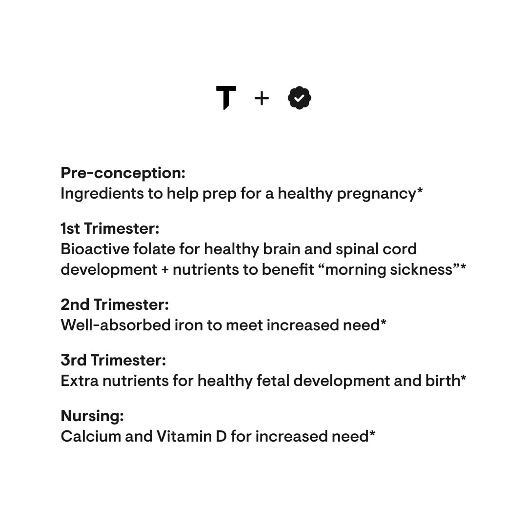 THORNE trimester nutrient guide showing preconception to nursing recommendations with prenatal vitamins for pregnant women