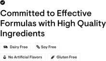Rhodiola supplement badges: Dairy Free, Soy Free, No Artificial Flavors, Gluten Free