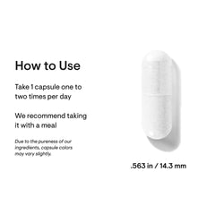 Thorne 5-MTHF 1mg benefits showing white capsule with usage instructions take one capsule one to two times daily with a meal