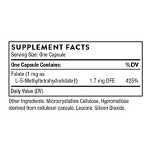 Supplement facts panel: folate 1 mg as L-5-MTHF, 425% DV
