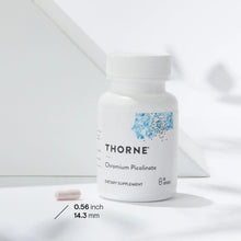THORNE Chromium Picolinate bottle with blue label and size marking 0.56 inch / 14.3 mm