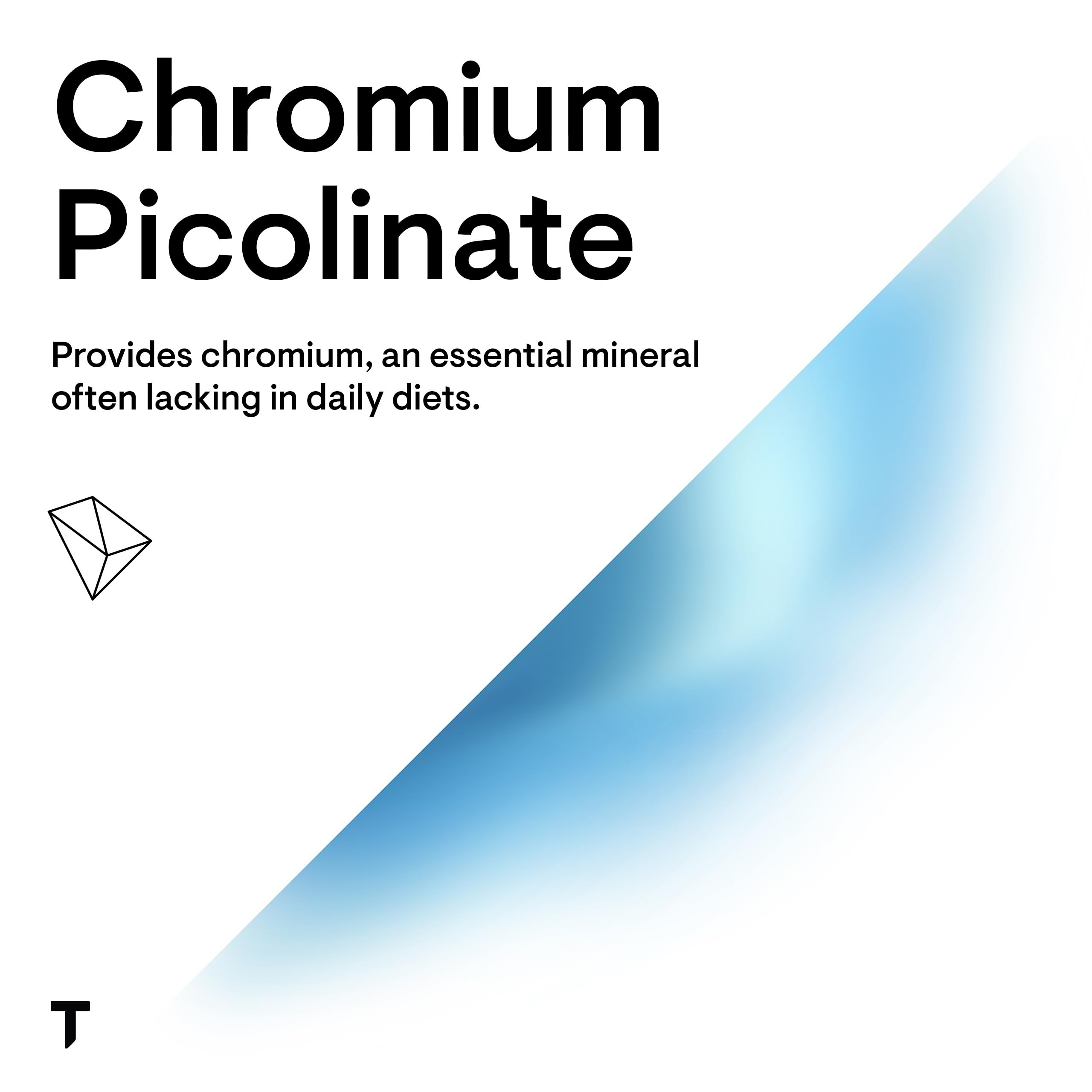 Thorne chromium for blood sugar support supplement label reading Chromium Picolinate with blue gradient design