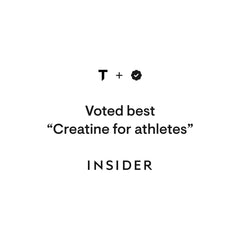 Thorne creatine monohydrate powder award badge reading Voted best Creatine for athletes by Insider on white background
