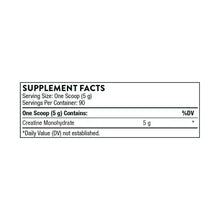 Supplement facts label: serving size one scoop (5 g); creatine monohydrate