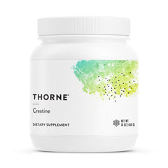 Thorne creatine monohydrate powder white 16 oz supplement jar with minimalist label for muscle support