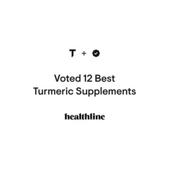 Thorne Curcumin Phytosome 1000 mg supplement badge showing Healthline voted it among 12 best turmeric supplements