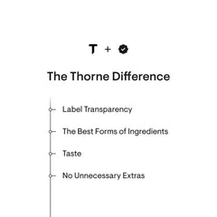 Thorne Daily Greens Plus powder label showing The Thorne Difference benefits label transparency taste no unnecessary extras