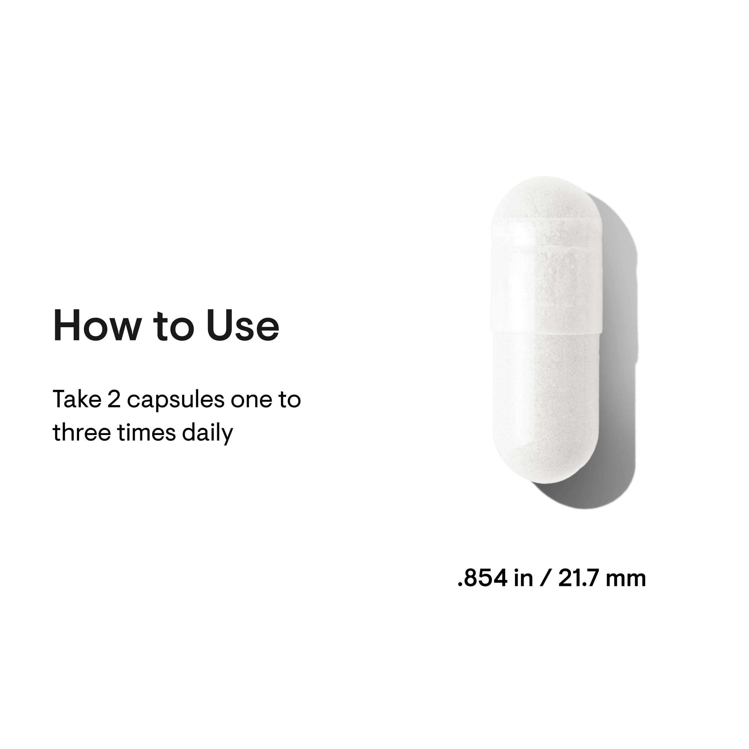 Thorne Glycine supplement for relaxation white capsule image with dosing instructions take 2 capsules one to three times daily
