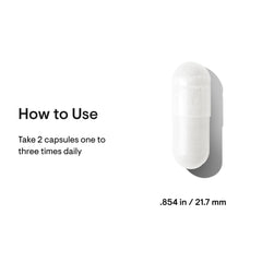 Thorne Glycine supplement for relaxation white capsule image with dosing instructions take 2 capsules one to three times daily