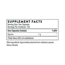 Supplement facts panel: two capsules contain 1 g glycine; daily value not established