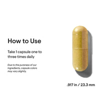 B complex supplement capsule with "How to Use" directions and 23.3 mm size
