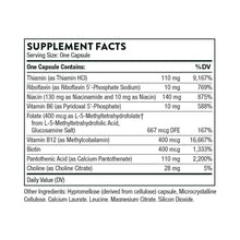Supplement Facts table for one capsule listing B vitamins and %DV amounts