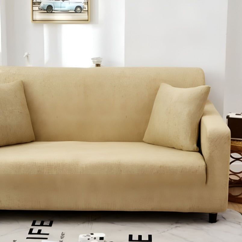 Huitich beige three seat sofa cover fitted on modern sofa with matching cushions