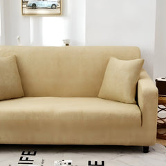 Huitich beige three seat sofa cover fitted on modern sofa with matching cushions