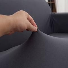 Huitich three seater sofa cover grey stretchable fabric fitted on sofa armrest