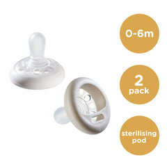 Tommee Tippee breast-like pacifier two pack 0 to 6 months clear silicone nipple soft vented shield for newborns