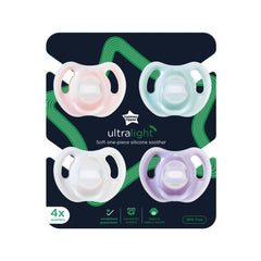 Pack of 4 Tommee Tippee silicone soother 0-6 months ultralight soft one piece pastel colors