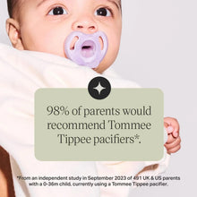 Baby with a lavender orthodontic silicone soother
