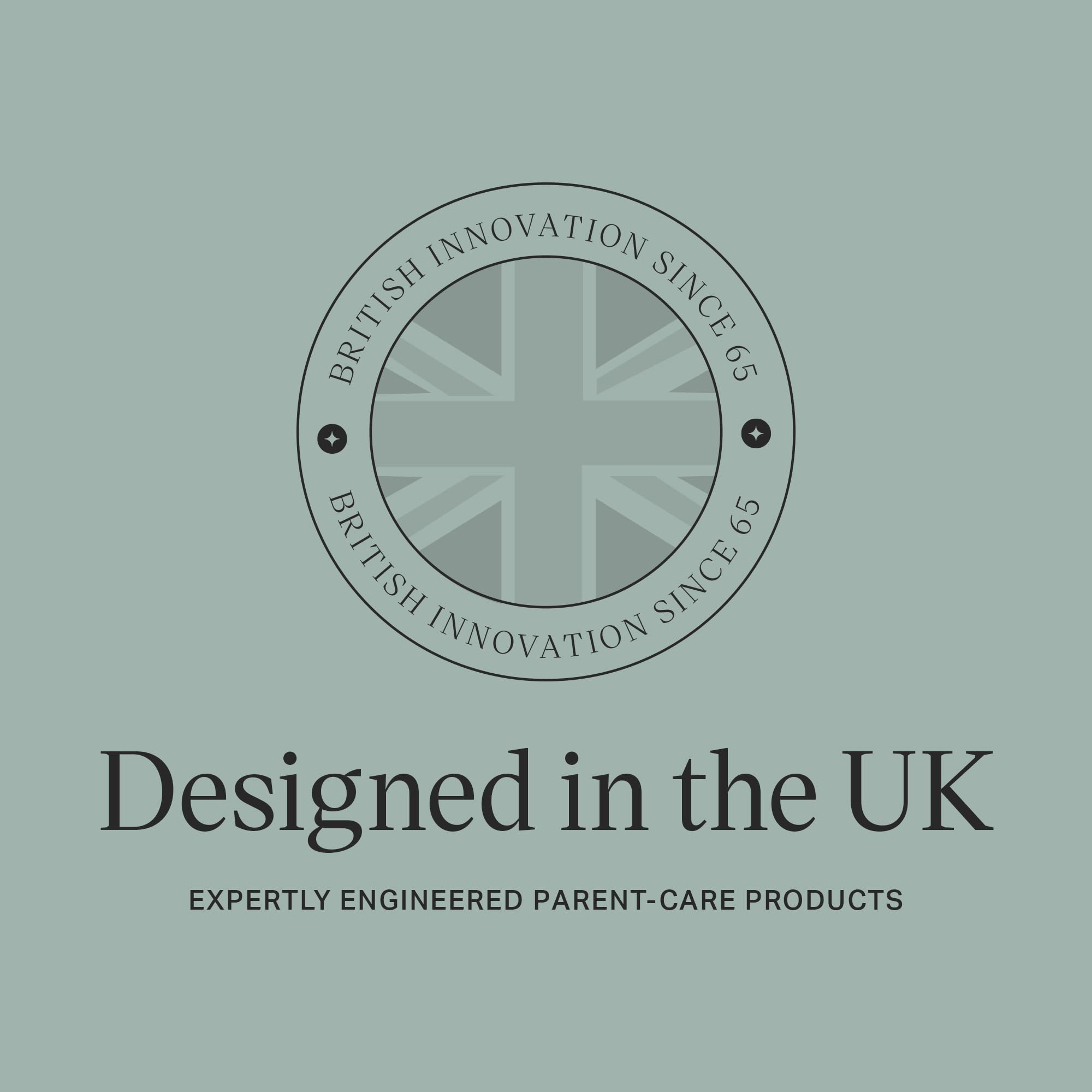 Tommee Tippee silicone soother 0-6 months product label showing Designed in the UK seal and British innovation badge