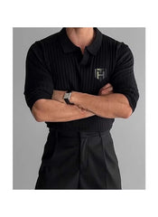 Huitich black long sleeve polo shirt for men UAE with ribbed texture and collar
