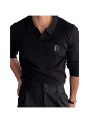 Huitich black long sleeve polo shirt for men UAE with ribbed texture and logo on chest