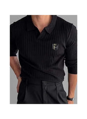 Huitich black ribbed long sleeve polo shirt for men UAE styled with black pants
