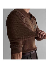Huitich brown long sleeve polo shirt for men UAE with ribbed texture and comfortable fit