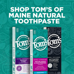 Toms of Maine three toothpaste boxes peppermint antiplaque whitening charcoal fluoride free natural toothpaste