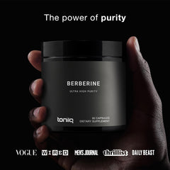 Toniiq Berberine jar held in hand ultra high purity 90 capsules high strength berberine supplement UAE