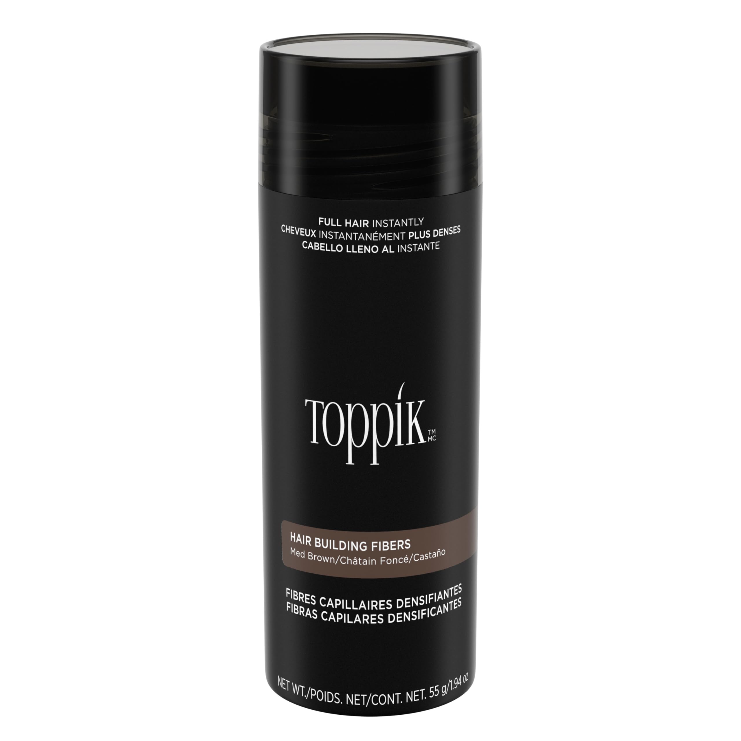 Toppik hair building fibers in medium brown for thickening hair instantly, perfect for use in UAE