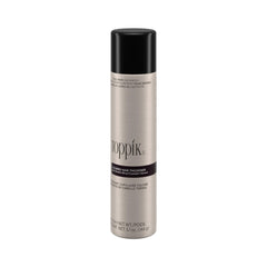 Toppik hair fiber fixing spray in sleek silver bottle for thicker, fuller hair
