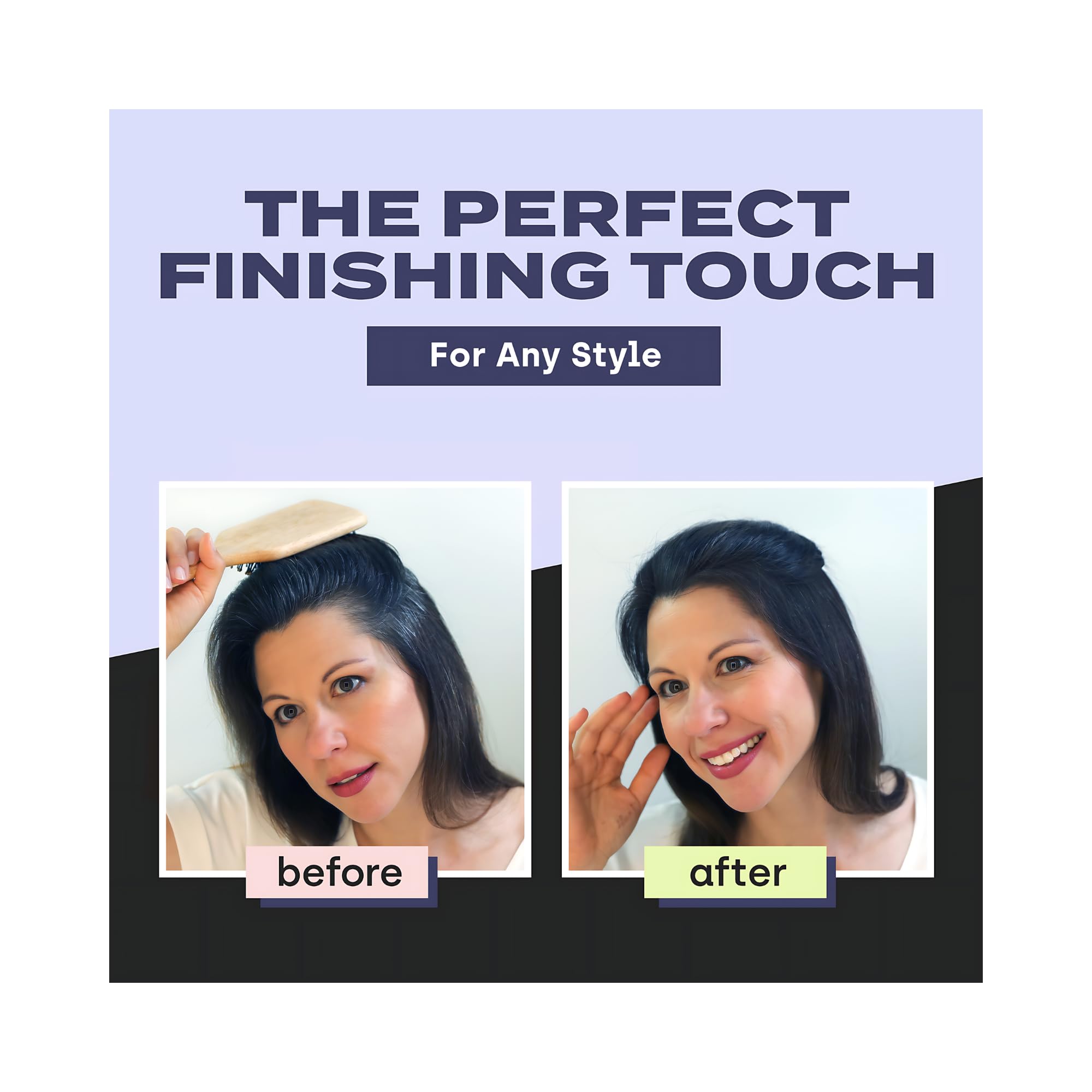 Before and after using Toppik hair fiber fixing spray for a polished and styled look