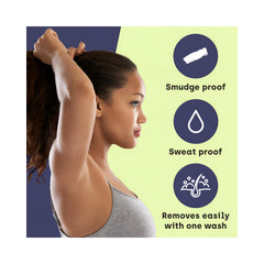 Model using Toppik hair fiber fixing spray highlighting smudge proof, sweat proof features