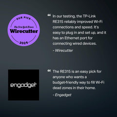 TP-Link AC1200 WiFi extender reviews from Wirecutter and Engadget highlighting easy setup and reliable WiFi improvement