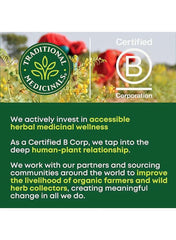Traditional Medicinals Certified B Corp logo promoting organic raspberry leaf pregnancy tea for holistic wellness