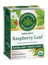 Organic raspberry leaf herbal tea box, caffeine-free, 16 tea bags