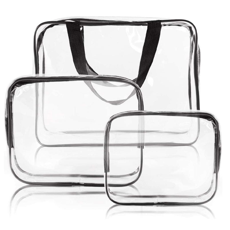 Huitich 3-piece PVC toiletry bags set with clear waterproof makeup bags in three sizes