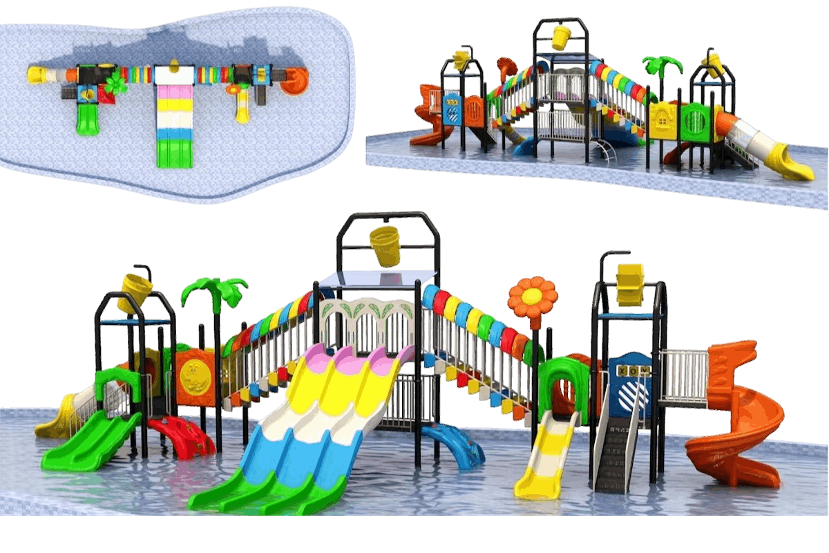 Water Playground with Multi Slides & Splash Features – 1220×610×530 cm