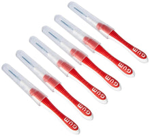 Five GUM Trav-Ler interdental brushes with red handles and blue bristles