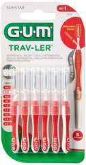 GUM Travler pack of six red interdental brushes with antibacterial bristles interdental brush for plaque removal