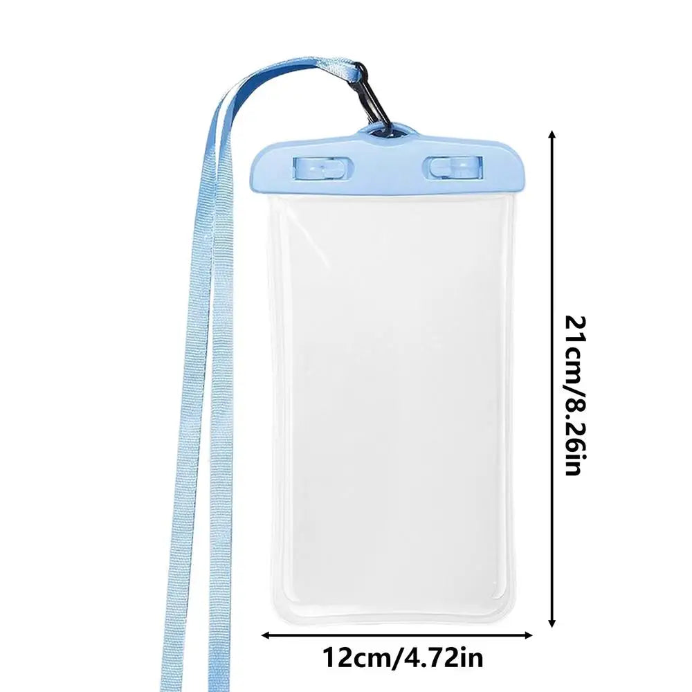 Mumzar clear waterproof phone pouch for travel with blue locking seal and detachable light blue neck lanyard