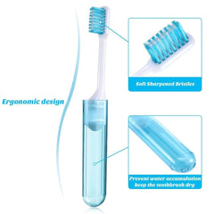 Goodern travel toothbrush kit with case blue ergonomic toothbrush in ventilated protective tube with soft bristles