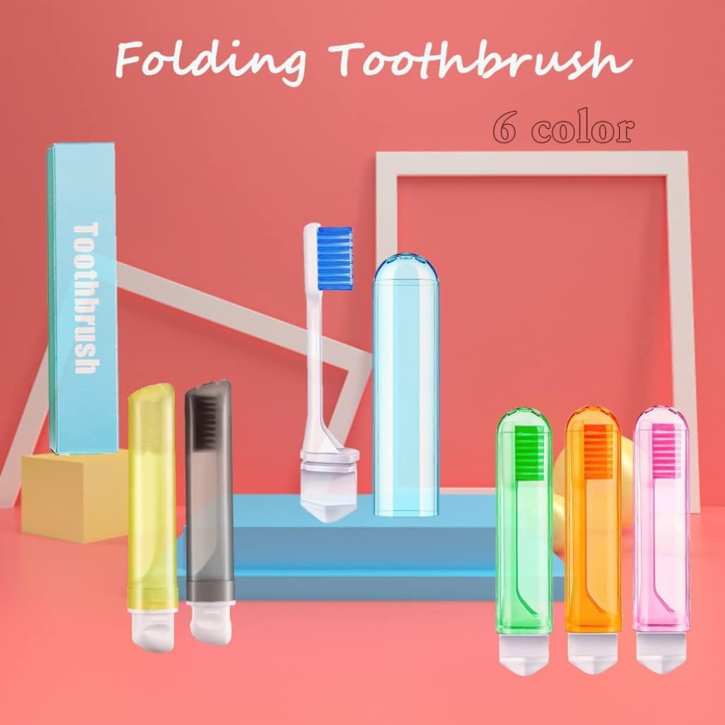 Goodern folding travel toothbrush kit with case showing six colorful compact protective cases and brush