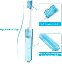 Single mini folding travel toothbrush with soft bristles, translucent covered handle
