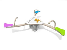 3-side kids spring seesaw ride with triangular white base, colorful side handles