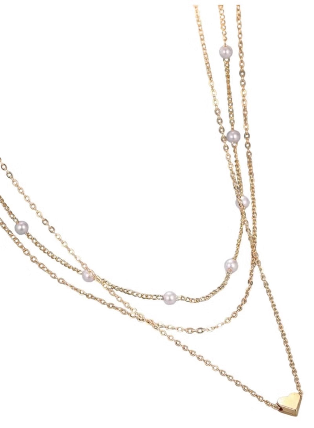 Mumzar triple layer pearl choker necklace with delicate gold chains and pearl accents