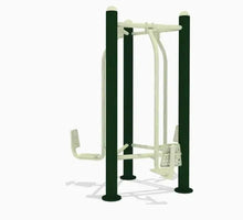 Green lower-body leg presser machine with three straps and dual foot braces