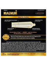 Trojan Magnum lubricated condom box back panel with directions and warnings