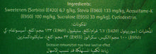 Ingredients text for sweetener sticks, includes cyclodextrin and sweeteners